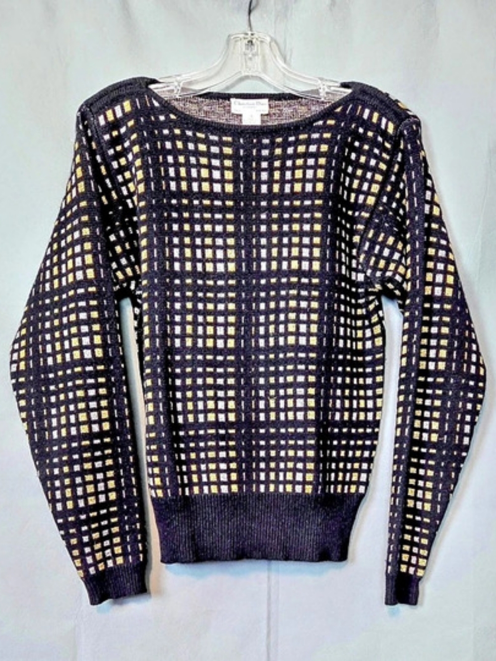 Christian Dior Geometric Knit Sweater in Black & Gold Size Small